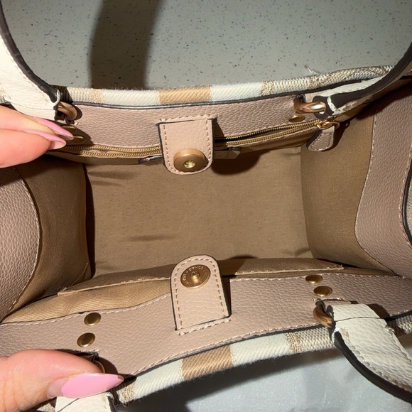 Coach small Beige Signature Jacquard Cream Leather Stripe Dempsey 22 Satchel - Picture 4 of 15